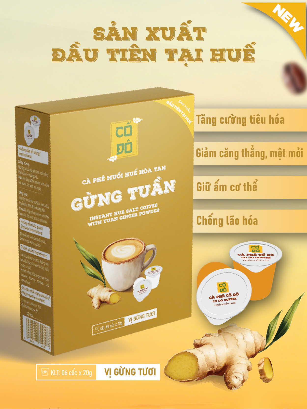 Hộp 6 Cốc Cà Phê Muối Huế Hoà Tan - GỪNG TUẦN (6 cốc x 20g)